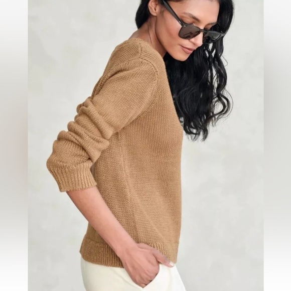 Jenni Kayne 100% Linen Sweater Women's M Crew Neck Camel/Gold - Picture 3 of 11